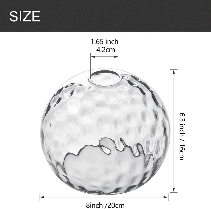 BinoBro Fixture Replacement Globe Shade with 1.65 Inch Fitter, 8 Inch Diameter, E26 Base 1-5/8 Inch Fitter, Glass Lampshade Cover for Pendant Wall Sconce Chandelier Vanity Light (Hammered Clear) - Image 3